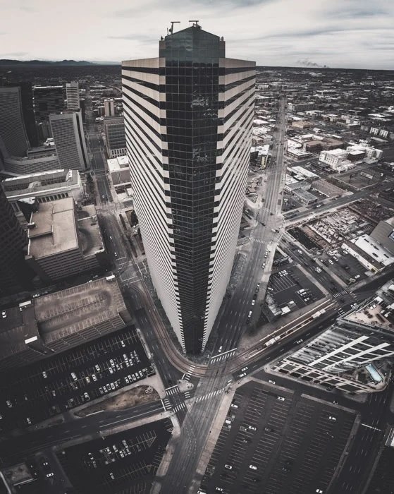 Wide-angle photo of a skyscraper