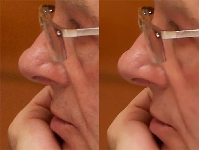 Noise reduction comparison of man's face