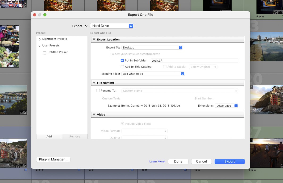 Screenshot of Adobe Lightroom Classic export interface