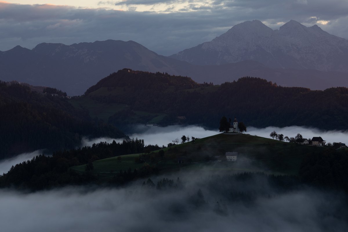 RAW travel landscape image of foggy mountains and hills