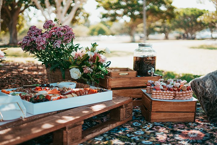 A picnic layout with flowers 