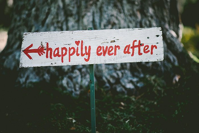 a handmade wedding sign saying 'happily ever after'