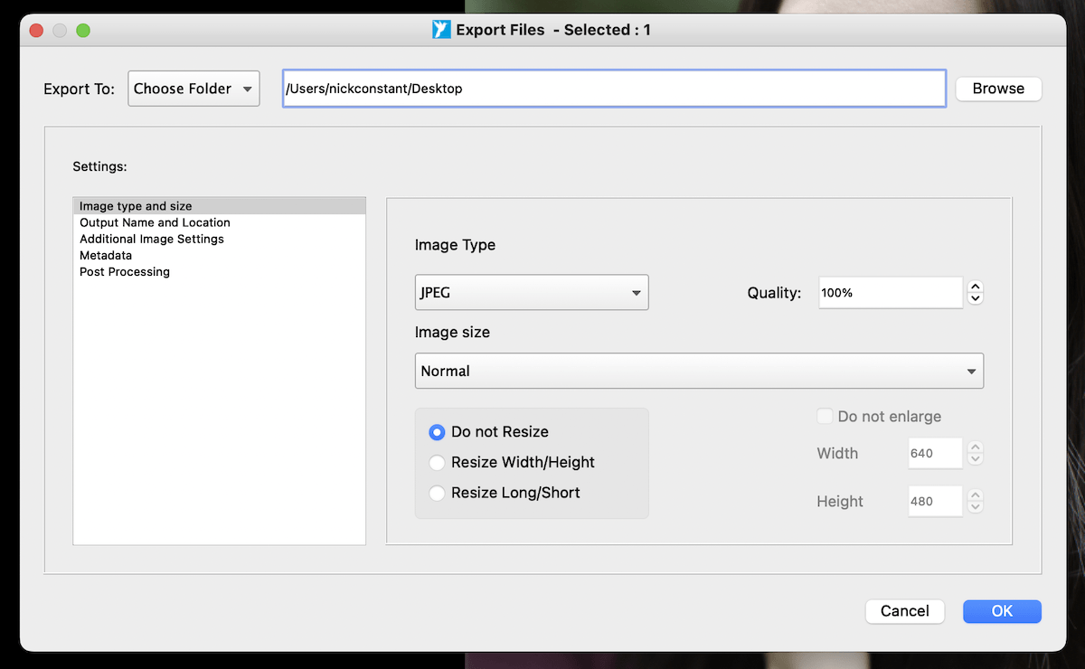 Screenshot of Corel AfterShot Pro 3 Export window