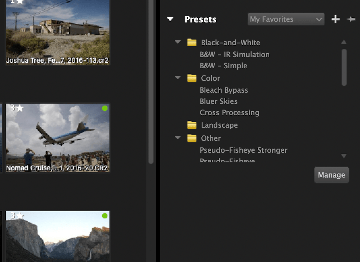 Screenshot of AfterShot Pro 3 preset options