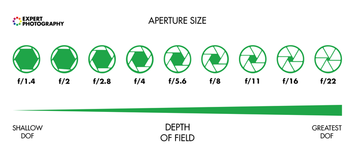 Diagram showing the the f/stop scale